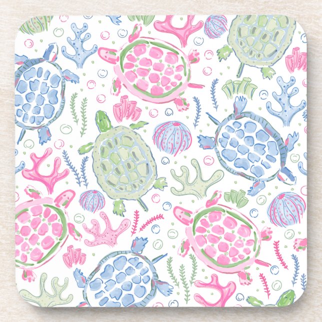 Watercolor Sea Turtles Ocean Beverage Coaster (Front)