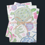 Watercolor Sea Turtles Ocean Coastal Wrapping Paper Sheets<br><div class="desc">This sea turtles wrapping paper features different colored watercolor sea turtles in the ocean. This turtle pattern can be found on other items in my shop,  PageCreativeDesigns.</div>