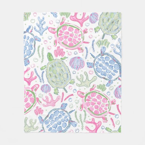 Watercolor Sea Turtles Ocean Fleece Blanket