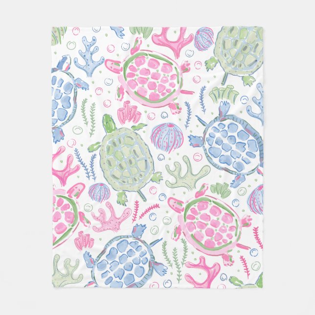 Watercolor Sea Turtles Ocean Fleece Blanket (Front)