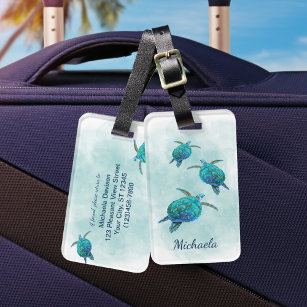 Watercolor Sea Turtles Ocean Luggage Tag