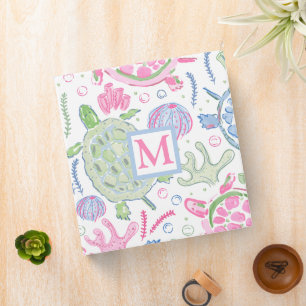 Watercolor Sea Turtles Ocean Monogram 3 Ring Binder