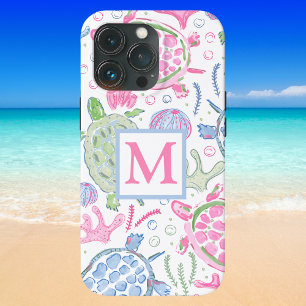 Watercolor Sea Turtles Ocean Monogram Coastal iPhone 13 Pro Case