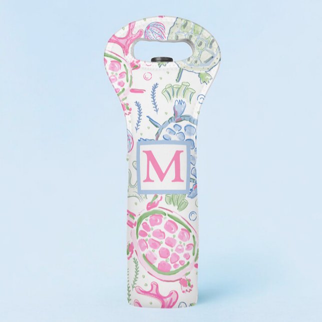 Watercolor Sea Turtles Ocean Monogram Wine Bag (Creator Uploaded)