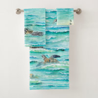 Watercolor Sea Turtles Ocean Swim