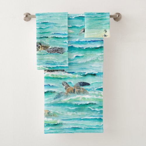 Watercolor Sea Turtles Ocean Swim Bath Towel Set