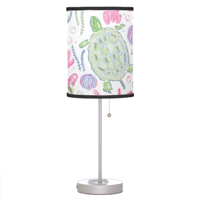 Watercolor Sea Turtles Ocean Table Lamp (Left)