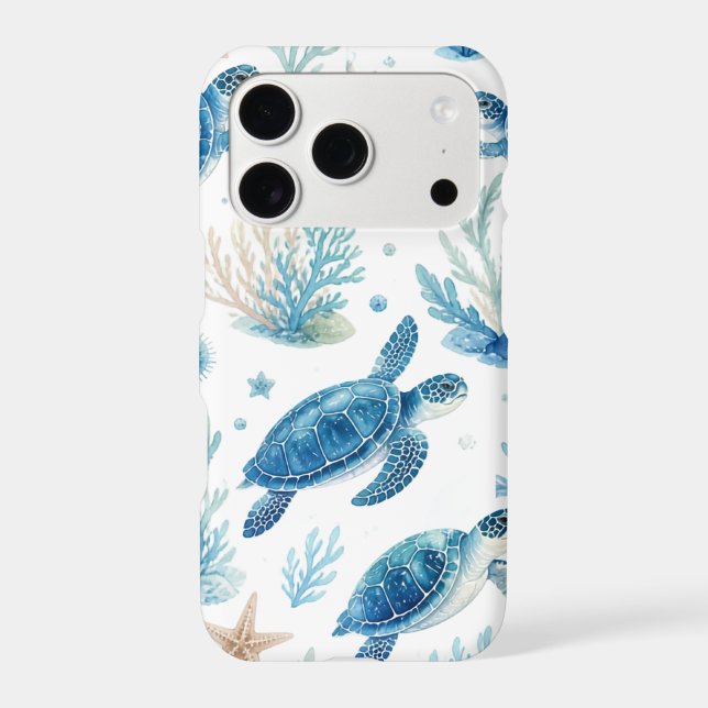 Watercolor Sea Turtles Pattern | Blue Ocean iPhone Case (Back)