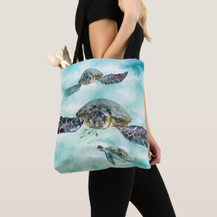 Watercolor Sea Turtles Under The  Sea Tote Bag
