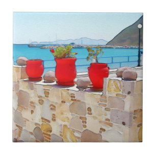 Watercolor sea view ceramic tile