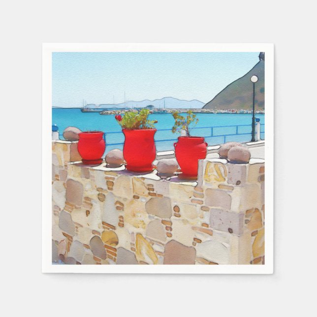 Watercolor sea view paper napkins (Front)