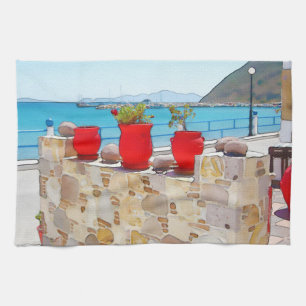 Watercolor sea view towel