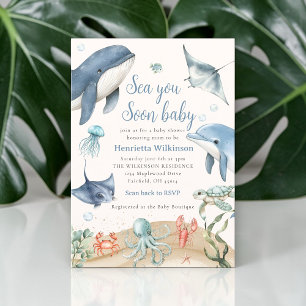 Watercolor Sea You Soon Baby shower Invitation