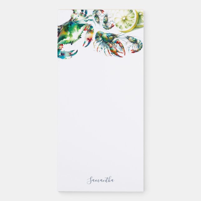 Watercolor Seafood Beach Stationery Magnetic Notepad (Front)