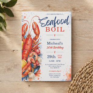 Watercolor Seafood Boil 30th Birthday Invitation