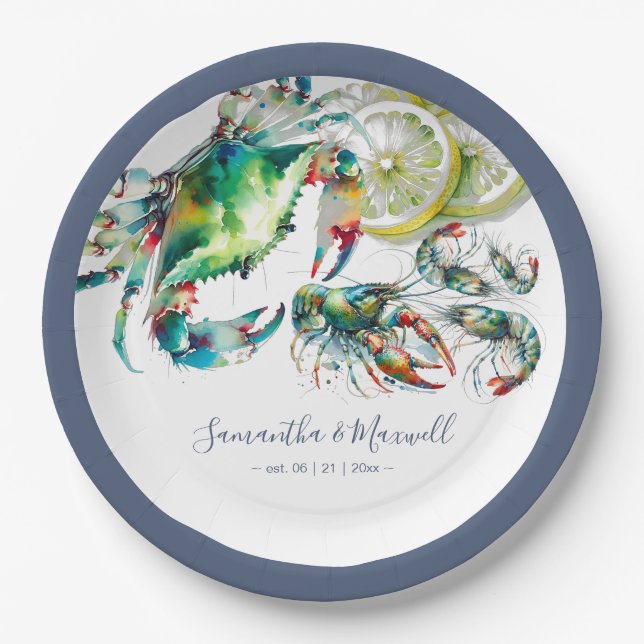 Watercolor Seafood Boil  Paper Plates (Front)