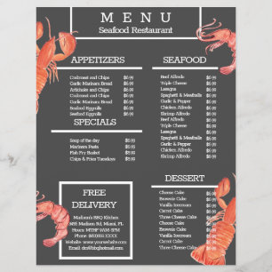 Watercolor Seafood Crab Grill Restaurant Menu Gray Flyer