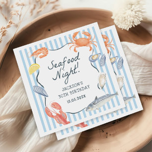 Watercolor Seafood Night Birthday Party  Napkins