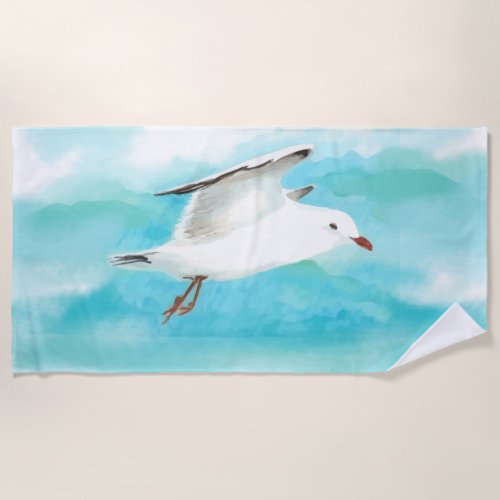 Watercolor Seagull Gulls Bird Nature Art Beach Towel