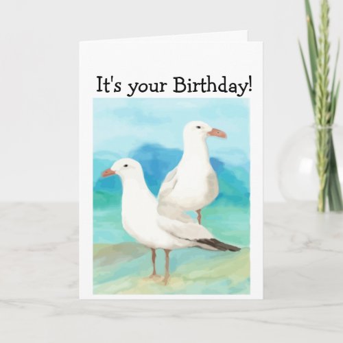 Watercolor Seagulls at the Beach Bird Nature Art Card