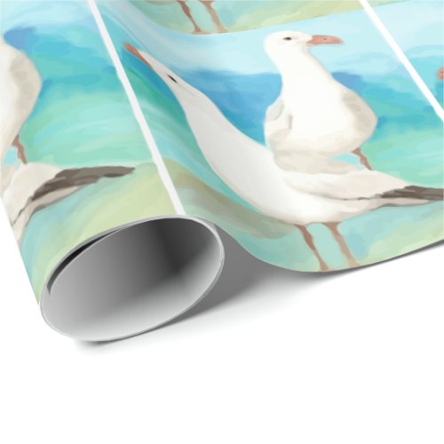 Watercolor Seagulls at the Beach Bird Nature Art Wrapping Paper