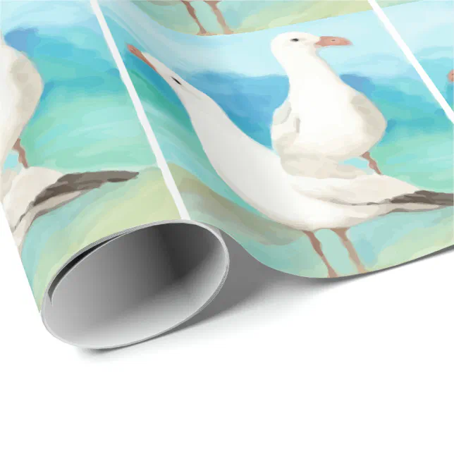 Watercolor Seagulls at the Beach Bird Nature Art Wrapping Paper | Zazzle