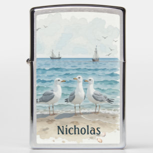 Watercolor Seagulls at the Beach Coastal Custom Zippo Lighter