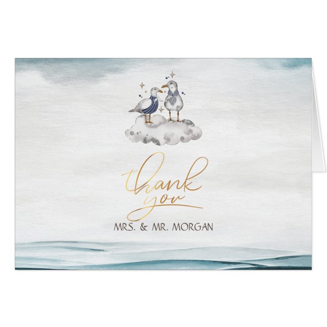 Watercolor Seagulls Beach Cards (Front Horizontal)