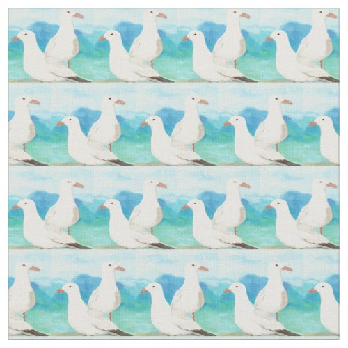 Watercolor Seagulls Beach Ocean Nature Bird Art Fabric