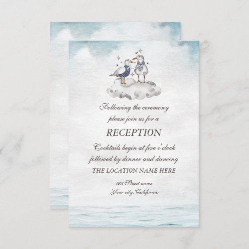 Watercolor Seagulls Beach Reception  Invitation