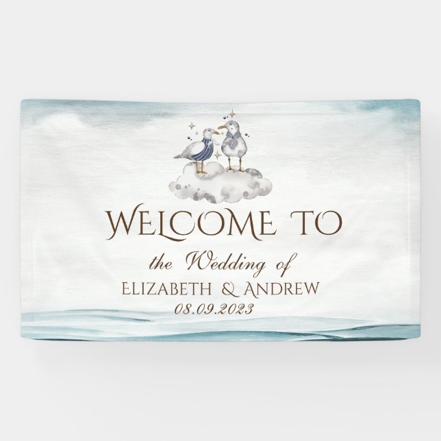 Watercolor Seagulls Beach Wedding Banner (Horizontal)