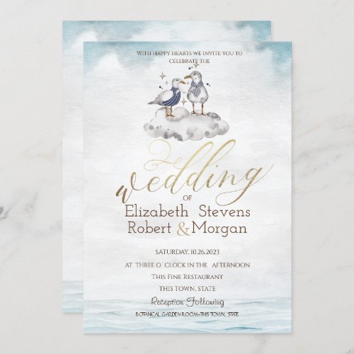 Watercolor Seagulls Beach Wedding Invitation