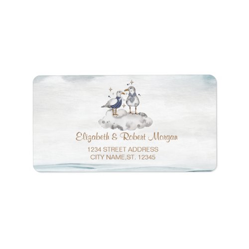 Watercolor Seagulls Beach Wedding  Label