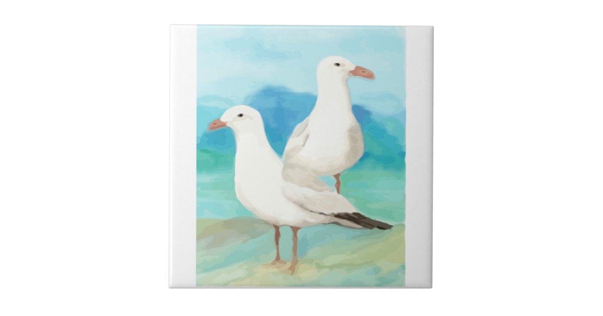 Watercolor Seagulls Gull Beach Bird Art Tile | Zazzle