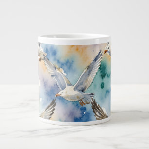 Watercolor Seagulls Seamless Pattern Coastal Home Giant Coffee Mug