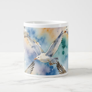 Watercolor Seagulls Seamless Pattern Coastal Home Giant Coffee Mug