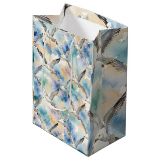 Watercolor Seagulls Seamless Pattern Coastal Home Medium Gift Bag