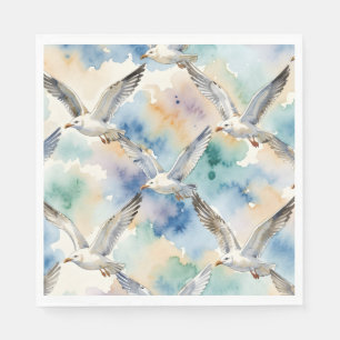 Watercolor Seagulls Seamless Pattern Coastal Home Napkins