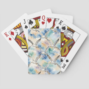 Watercolor Seagulls Seamless Pattern Coastal Home Poker Cards
