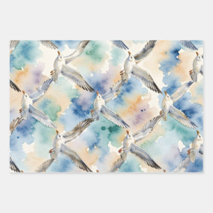 Watercolor Seagulls Seamless Pattern Coastal Home Wrapping Paper Sheets