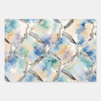 Watercolor Seagulls Seamless Pattern Coastal Home Wrapping Paper Sheets