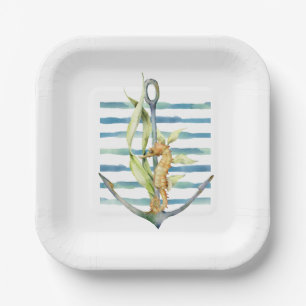 Watercolor Seahorse & Anchor Design Paper Plates