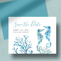 Watercolor Seahorse and Coral Save the Date