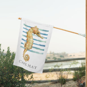 Watercolor Seahorse Beach Coastal CAPE MAY House Flag