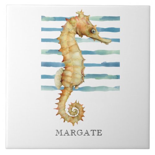 Watercolor Seahorse Beach Coastal MARGATE  Ceramic Tile