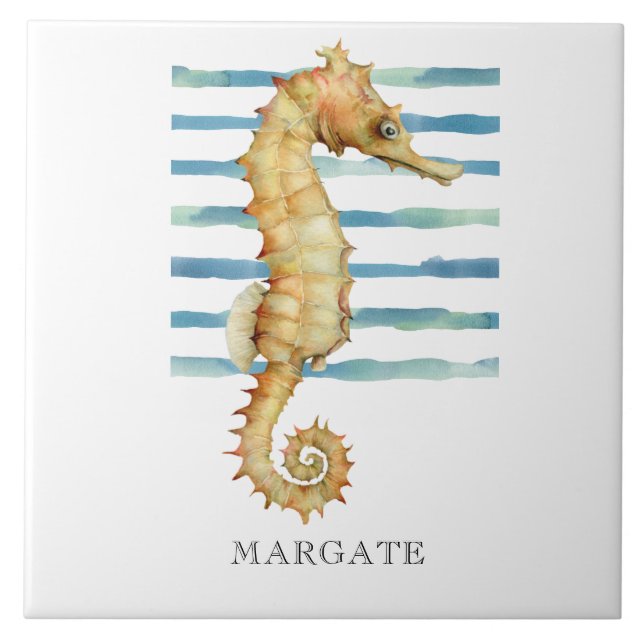 Watercolor Seahorse Beach Coastal MARGATE  Ceramic Tile (Front)