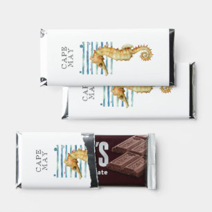 WATERCOLOR SEAHORSE, BEACH TOWN, CAPE MAY RENTAL HERSHEY BAR FAVORS