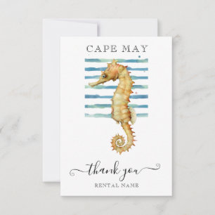 WATERCOLOR SEAHORSE, BEACH TOWN, CAPE MAY THANK YOU CARD