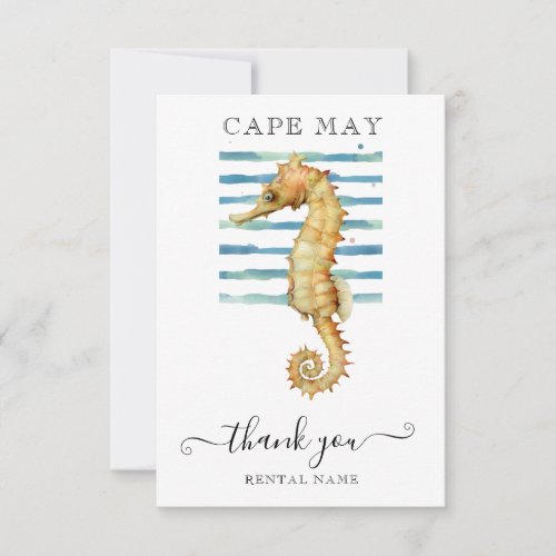 WATERCOLOR SEAHORSE BEACH TOWN CAPE MAY  THANK YOU CARD