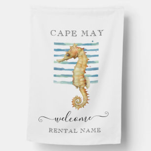 WATERCOLOR SEAHORSE, BEACH TOWN, VACATION RENTAL HOUSE FLAG